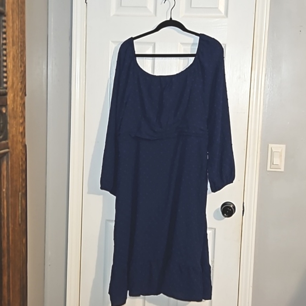 BLOOMCHIC NAVY CLIP DOT MIDI DRESS L